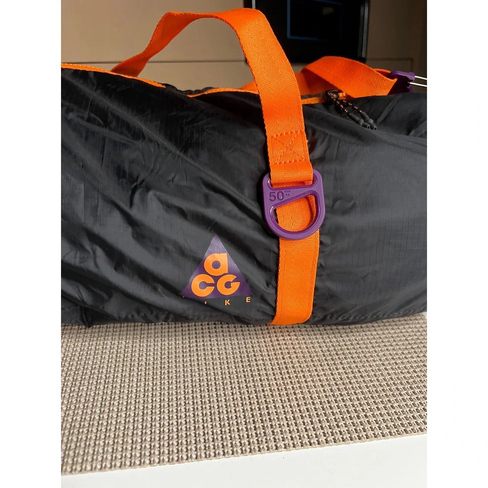 Nike ACG Packable Duffel Bag Black Orange Ripstop Nylon Travel Gym Bag